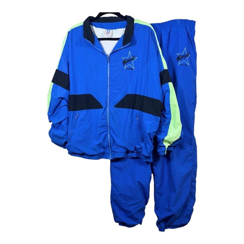Vintage 90s Converse Magic Johnson Tracksuit Set XL Blue Neon Windbreaker Pants